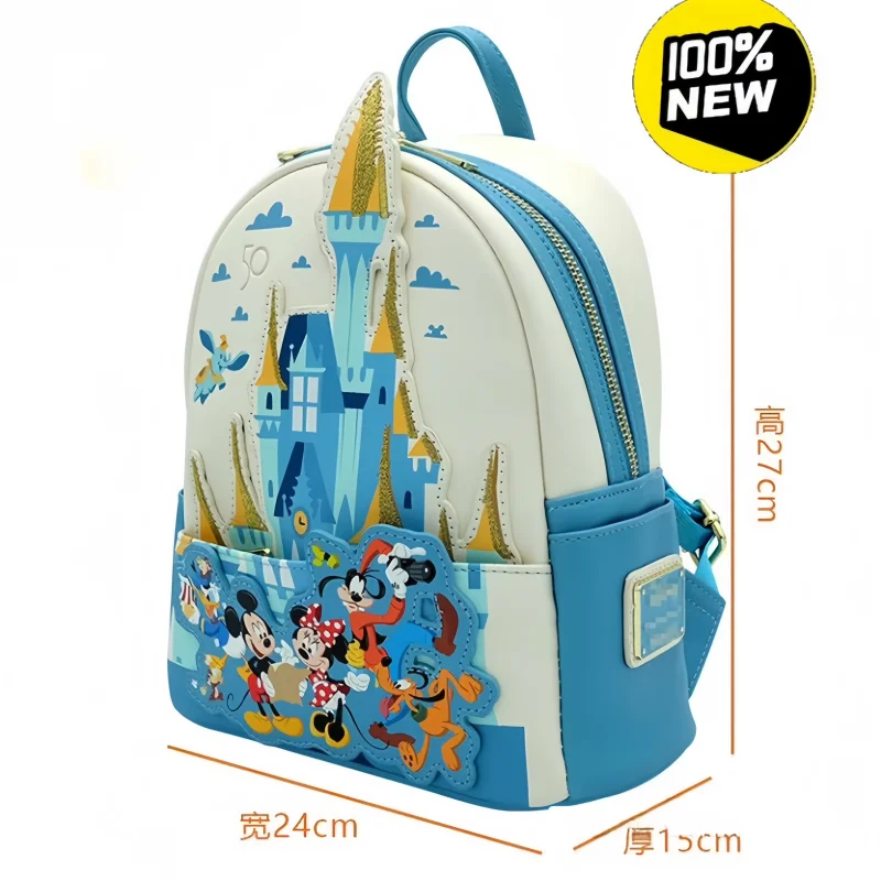 New Selling Arrival Disney Loungefly Disney 50th Anniversary Mickey Minnie Backpack Anime Double Strap Shoulder Bag  Girl Bag