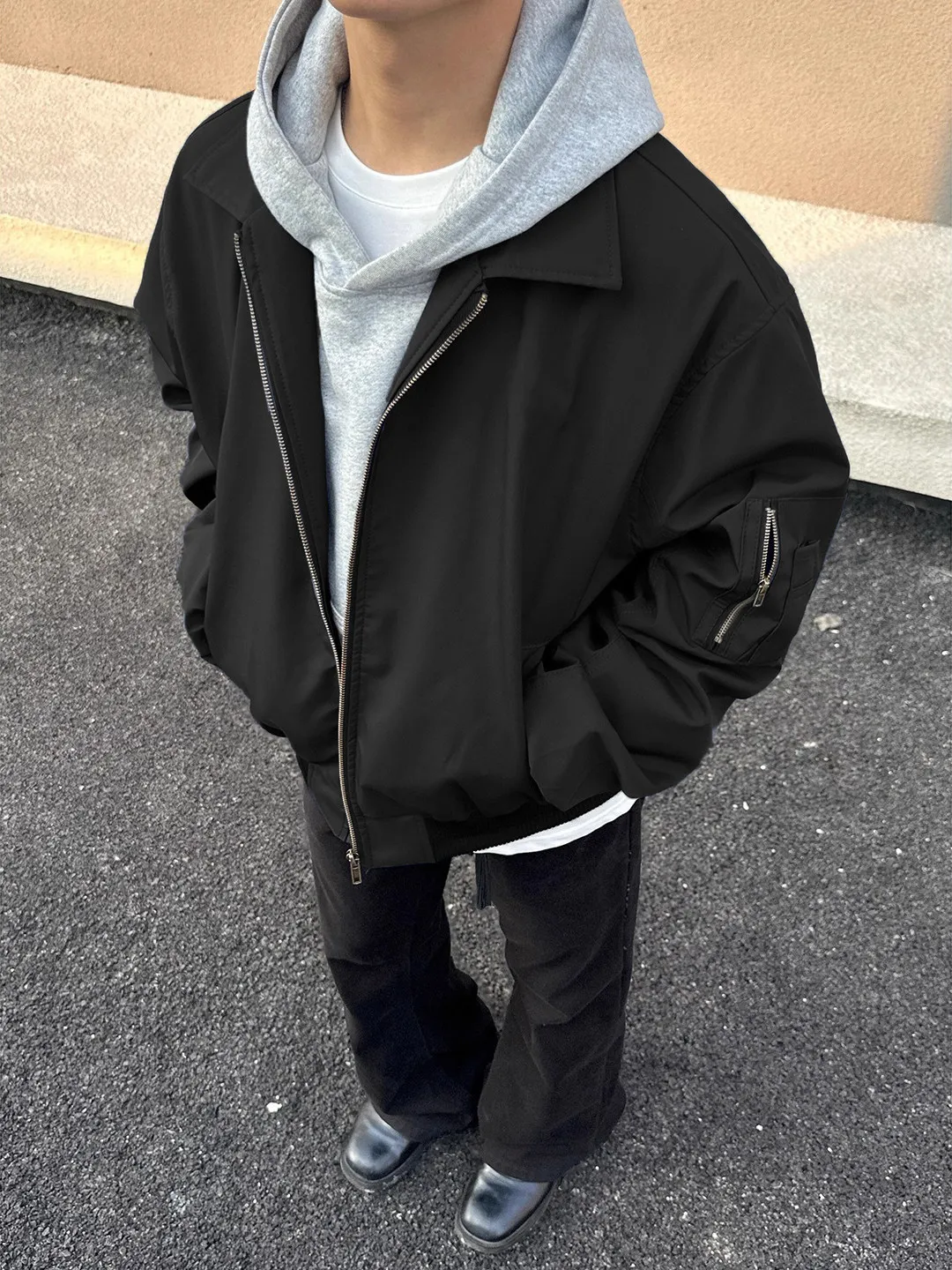 

Cleanfit American Sle ort Baseball Jaet Men's Spring Autumn Flip Collar Flight Coat Bla Slim Fit Casual Outerwear