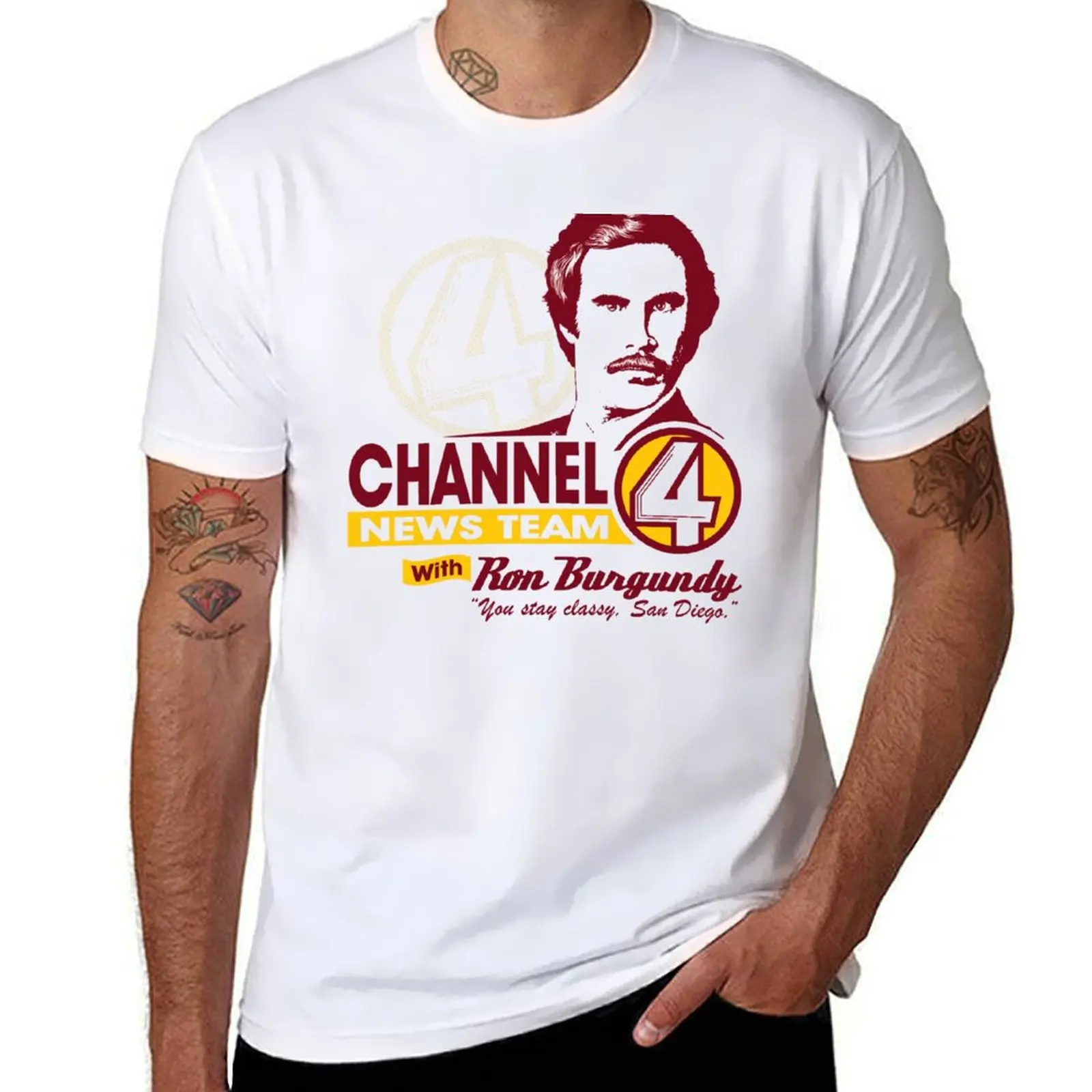 Equipo de noticias de Channel 4 con Ron Burgundy! Camiseta esencial para hombre, camiseta de algodón de alta calidad, camisetas gráficas para hombre