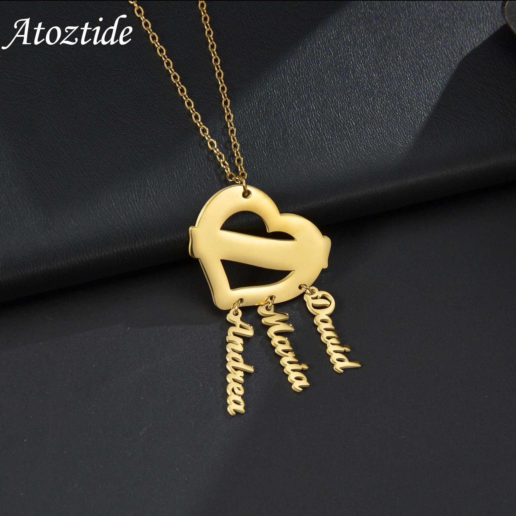 

Atoztide Custom Family Names Necklace Choker Stainless Steel Heart Hang Pendant Chain for Women Couple Memorial Day Jewelry Gift