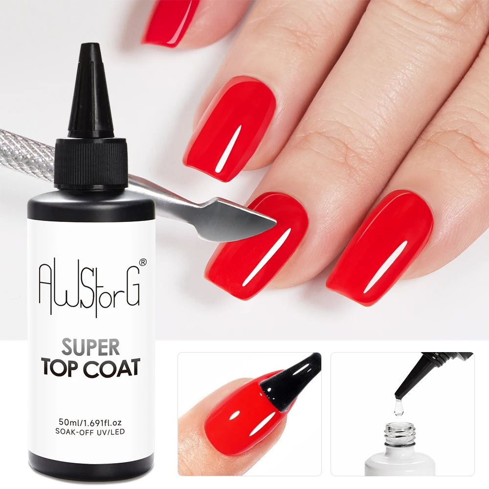 AWStorG 2 Teile/satz 50 ml Super Top Coat Und Klare Blühende Basis Gel Nagellack UV LED Soak Off Nail art Nagellack zum Verbreiten
