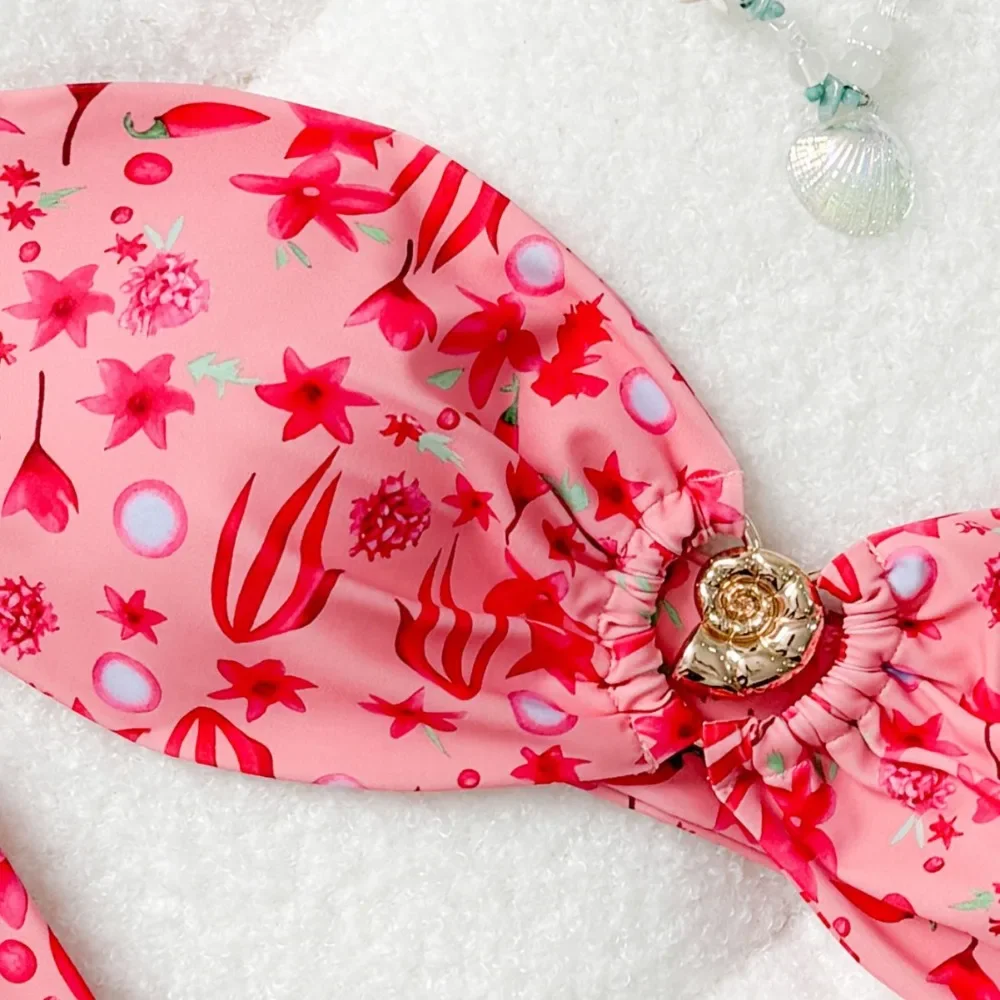 بيكيني زهري 2025 - طقم ملابس سباحة نسائية رافعة للأعلى، جزء سفلي عالي الخصر لقضاء عطلة الشاطئ، بيكيني دي موجر #3