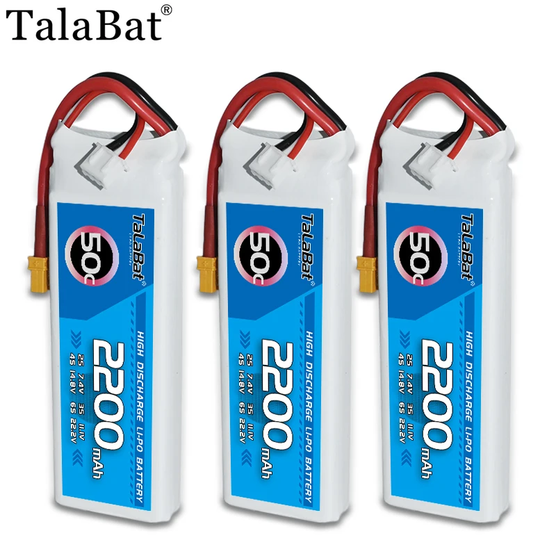 

3PCS TalaBat Lipo Battery 2200mAh 7.4V 50C For RC FPV Airplane Quadcopter Helicopter Drone Parts 2S Battery