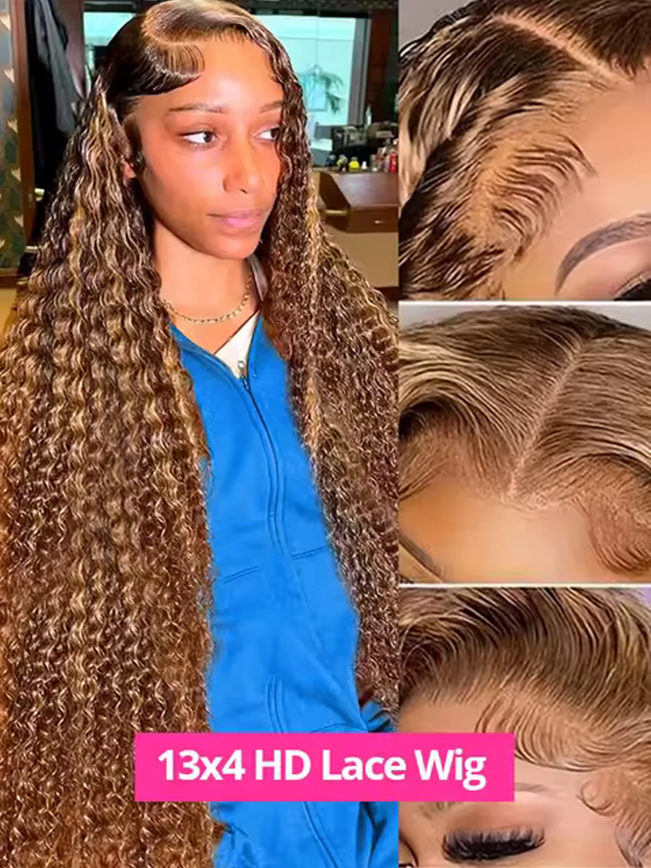 تسليط الضوء على أومبير الدانتيل شعر مستعار أمامي مجعد الباروكات 13x4 موجة عميقة الدانتيل أمامي موجة عميقة خصلات الشعر المستعار الإنسان 4/27 الملونة موجة عميقة الباروكات #2