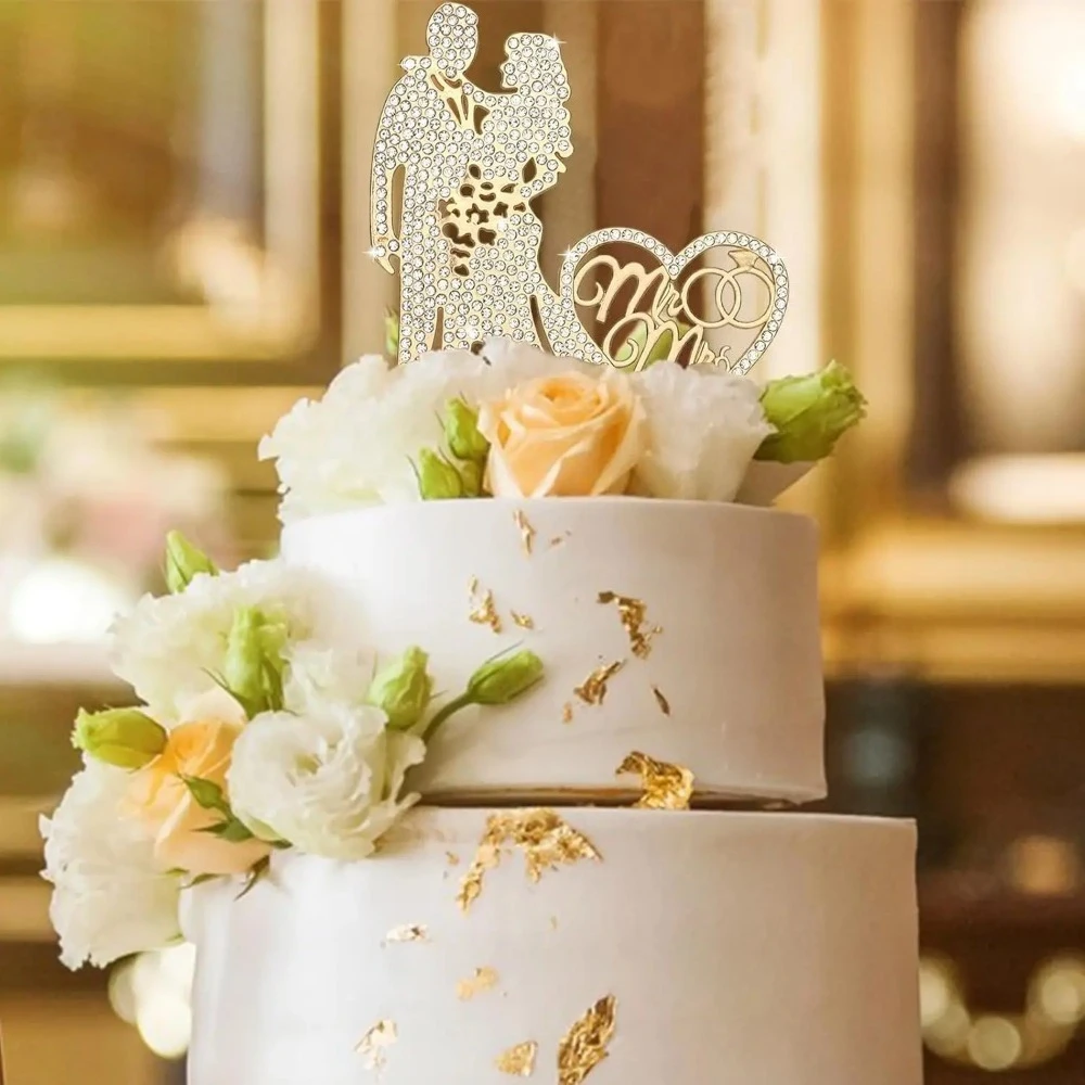 Hochzeitstorte Topper Kristall Strass Metall Mr und Mrs Kuchen Topper Hochzeit Braut und Bräutigam Brautparty Party – Detail 6
