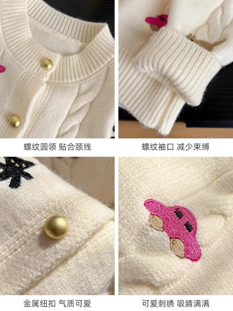 Kinder Mädchen Strickjacke UNITIM Herbst 3-10 Jahre Kinder Mädchen Strickmantel Cartoon-Stickerei Säugling Baby Mädchen Oberbekleidung Mantel – Detail 7
