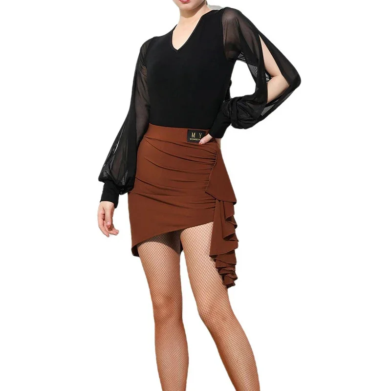 Damska spódnica do tańca latynoamerykańskiego, tanga, salsy, szal biodrowy, gładka, nieregularna odzież taneczna, sukienki do tańca towarzyskiego, swing, do ćwiczeń.