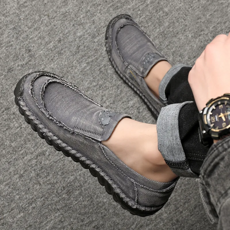 Spring Fashion Low Top Washed Fabric Casual Men\'s Shoes Breathable Soft Sole Fabric Men\'s Driving Shoes