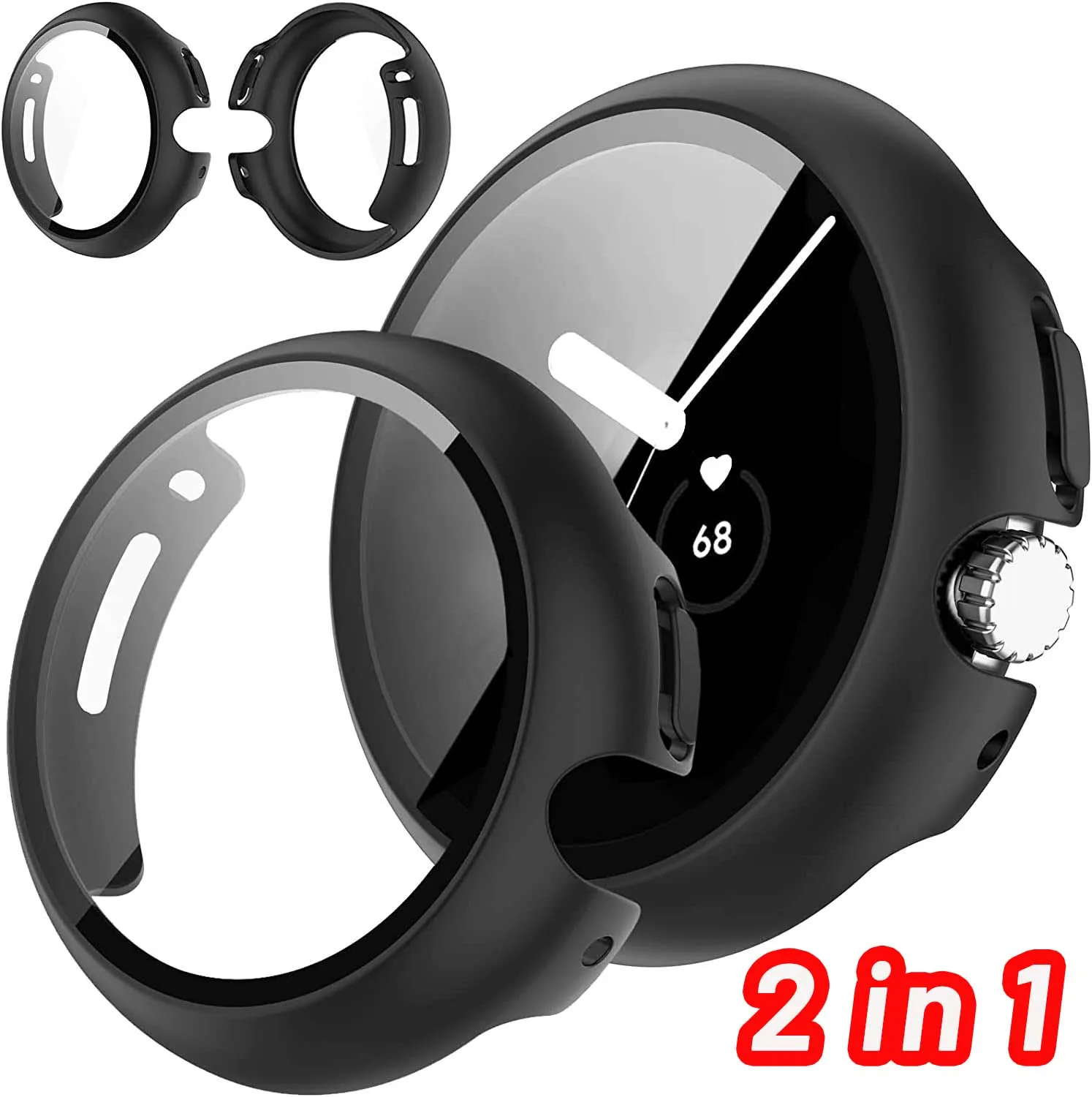 Tempered Glass+Cover For Google Pixel Watch PC Protective Case Full All-Around Bumper Screen Protector for Google Pixel Watch