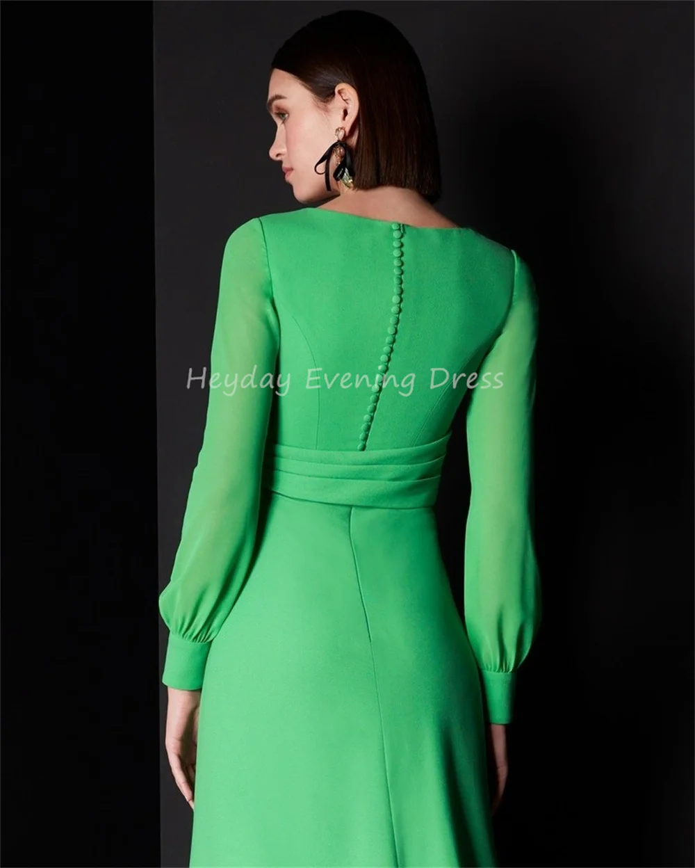 Heyday crepe uma linha com decote em v até o chão vestidos de noite elegantes para mulher 2025 com mangas compridas pregas simples vestido de festa