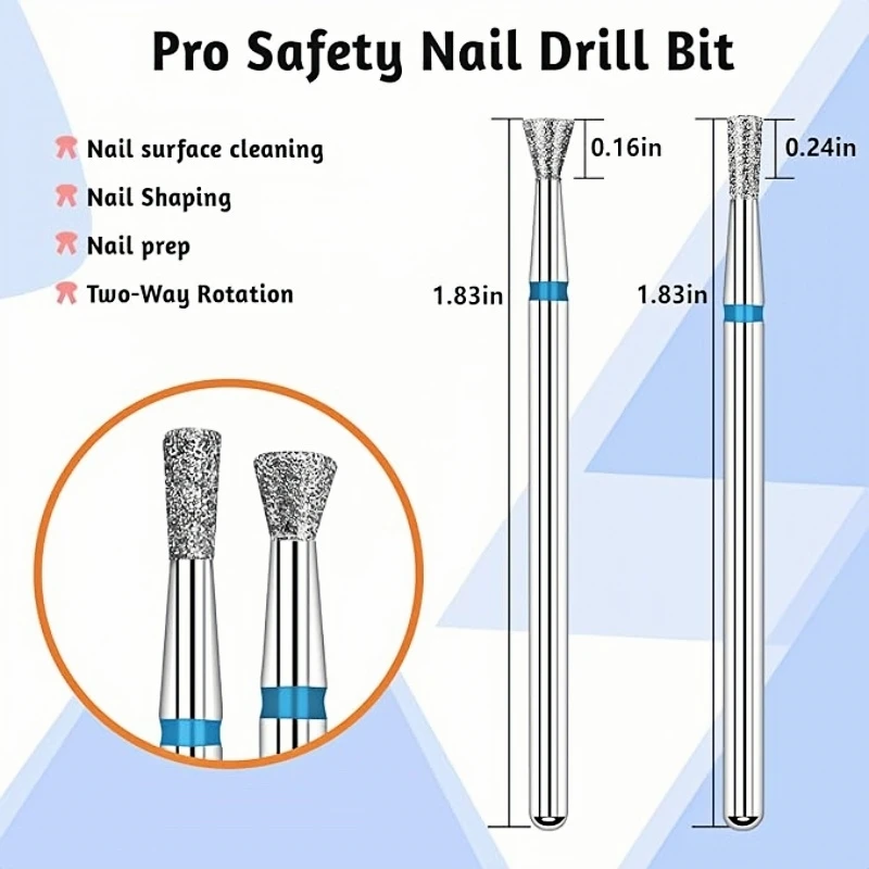 2 szt. Frezów diamentowych do paznokci, do usuwania skórek, do paznokci akrylowych, do manicure, przygotowania paznokci i usuwania lakieru hybrydowego, płaski stożkowy