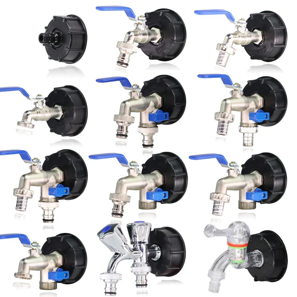 

IBC Tote Tank Adapter S60 x16mm 1/2'' 3/4'' Connecter Garden Hose Water Tank Valve Faucet Coarse Thread Shut Off with Ball Valve