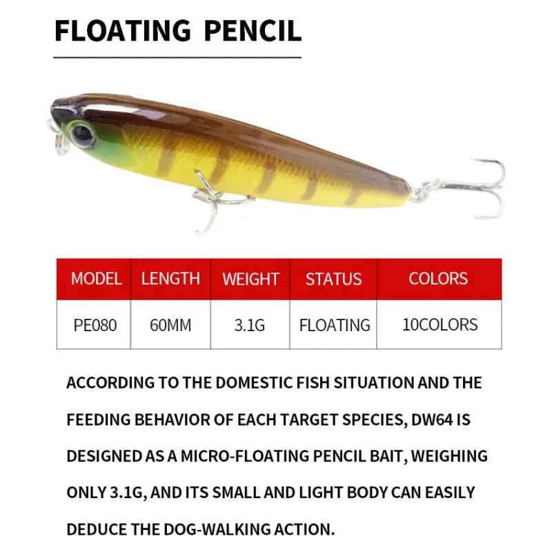 Neue Farben 60mm 3g Ima Topwater Angelköder Pugachevs Cobra 60 Künstlicher Stickbait Pencil Bait Salzwasser für Meerbrasse und Rockfish – Detail 3