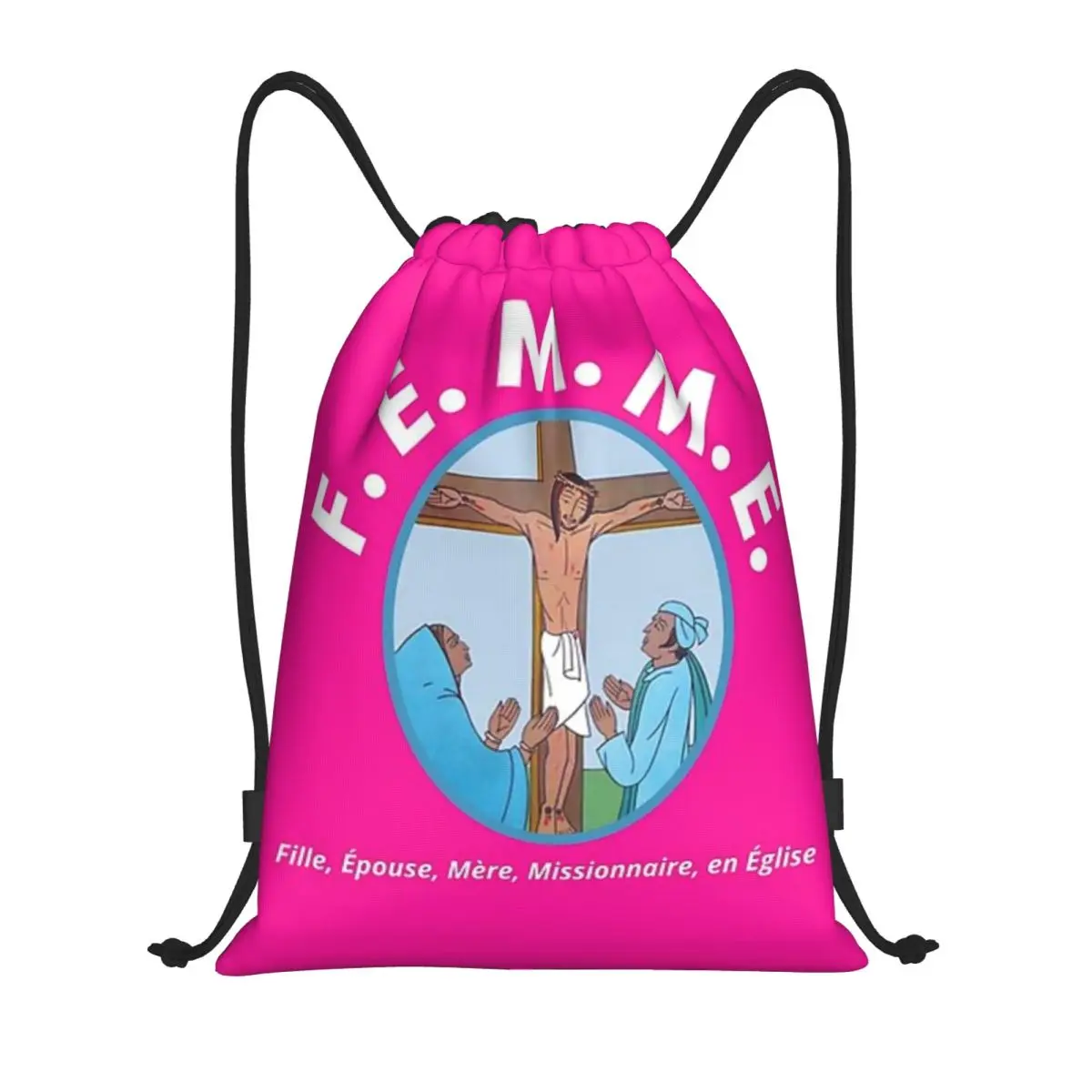 Custom Pattern Logo Drawstring Bag Daughter Wife Mother Missionary Church_FUSHIA Travel Backpack Student Storage Bag School Bag