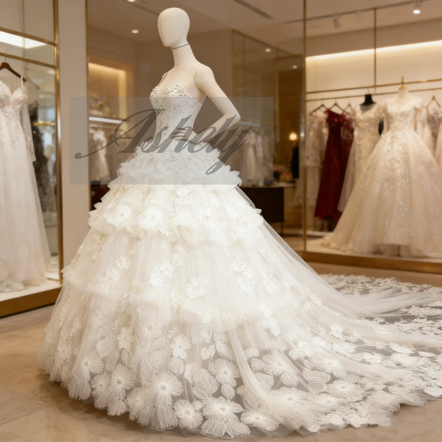 Luxuriöse Echte Hochzeitskleider Ballkleid mit Schnürung und Schleppe Brautkleid Vestido De Noiva für Abschlussball und Quinceañera 15 Maßanfertigung