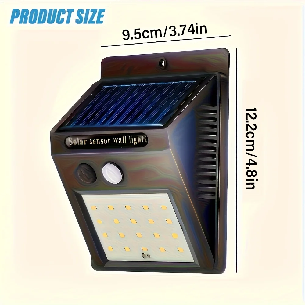 1/2/4pcs Outdoor Solar Lights 20 LEDs 3 Lighting Mode Solar Floodlight with Motion Sensor Solar Wall Light for Yard Fence Garage