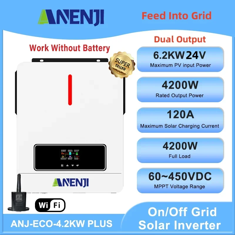 Inversor Solar híbrido de 4,2 kW y 24V, inversor de onda sinusoidal pura a la red, salida Dual de 230V con cargador Solar MPPT de 120A para sistema PV