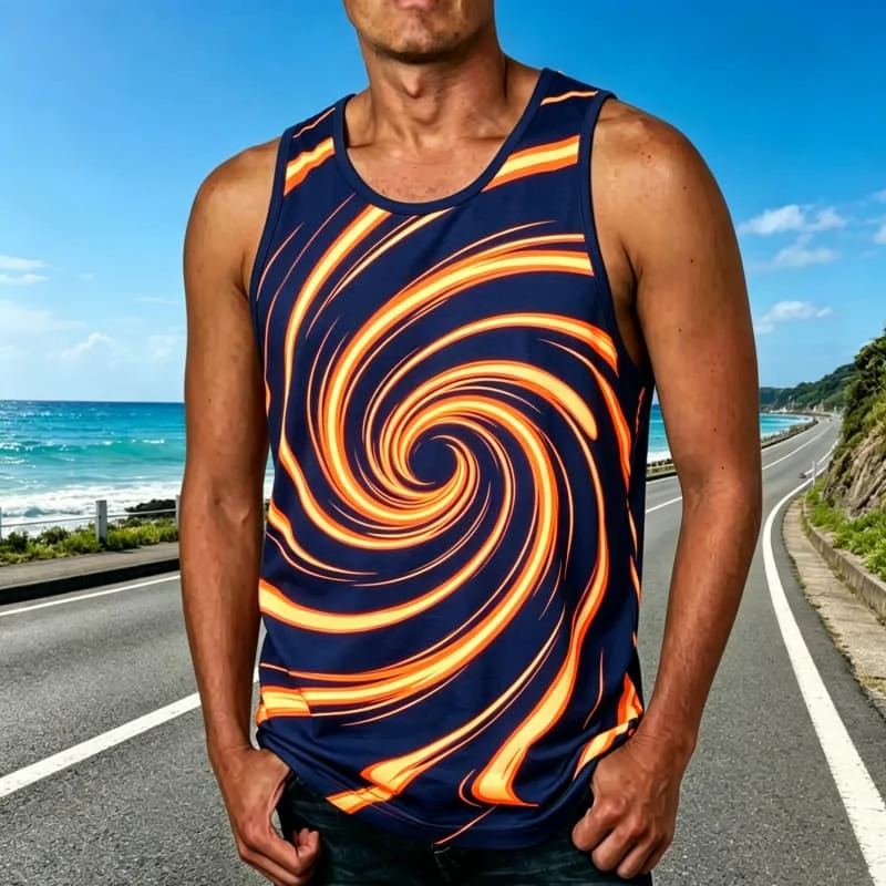 Men's Abstract Swirl Print Casual Tank Tops, with a casual and fashionable style, for beach vacations and outdoor activities