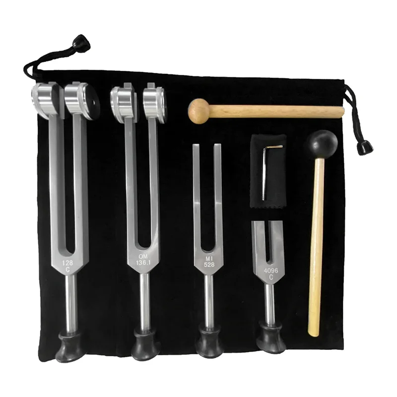 4Pcs Tuning Fork Set (4096C, MI528, 128C, OM136.1) for ,for Chakra,Sound Therapy,Reliever Stress