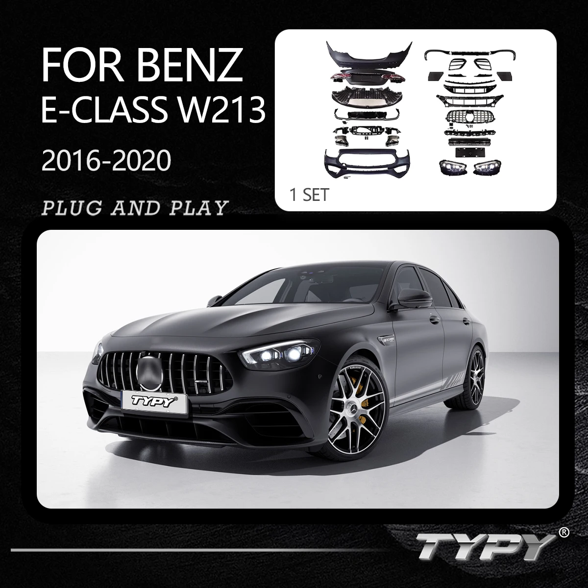 TYPY Body kit For Benz E-Class 2016-2020 W213 Upgrade To 2021 AMG 63S Front And Rear Bumpers For Auto Lights