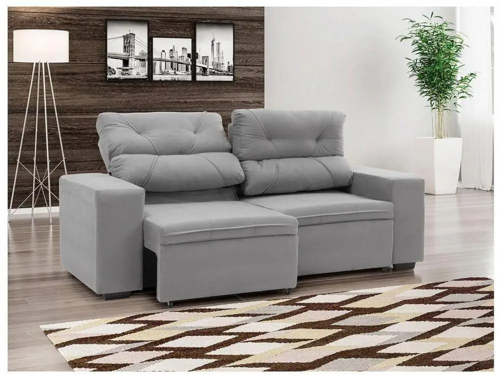 3 Places Suede Recliner Retractable Sofa