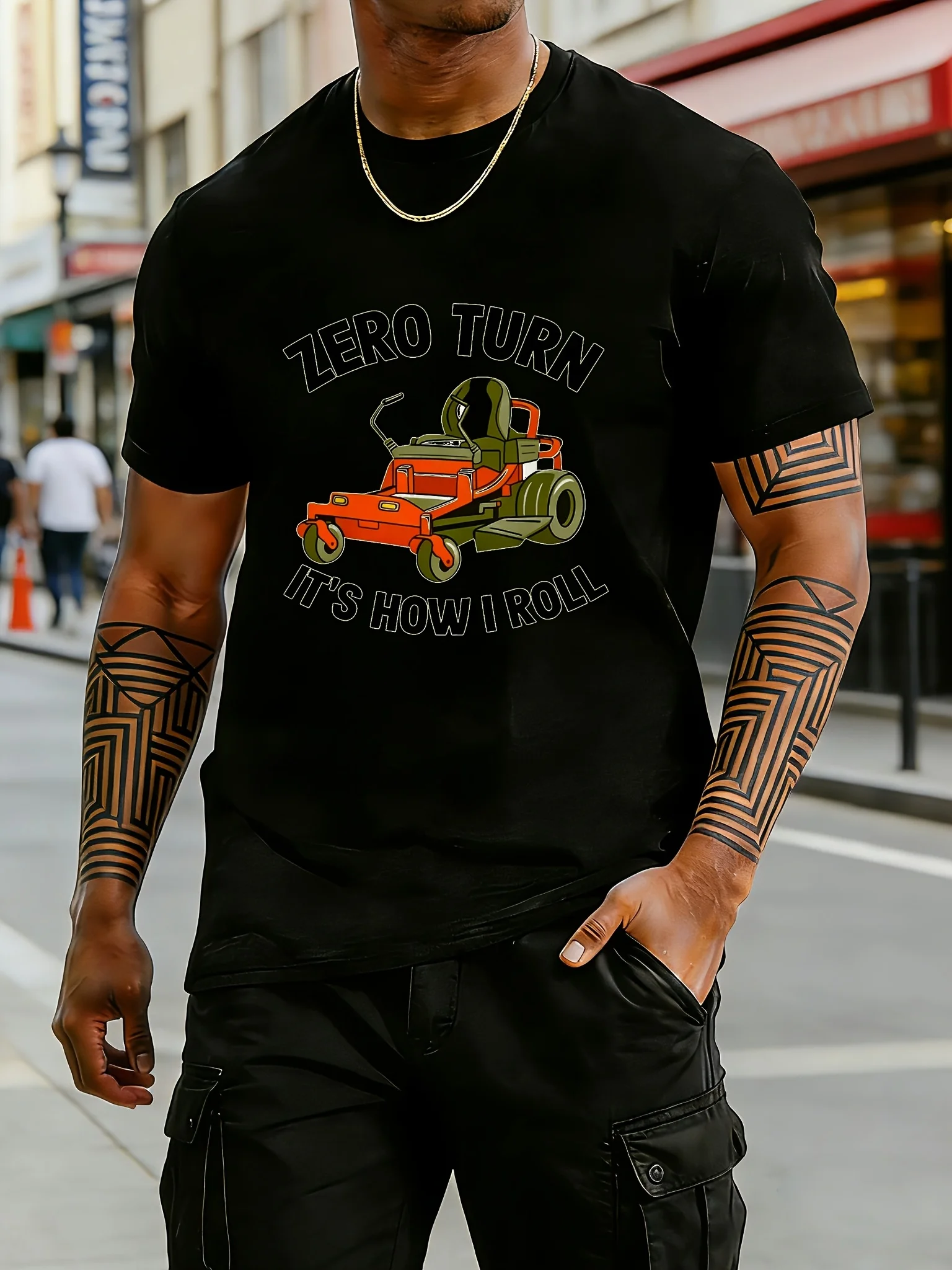 Men's Funny Vintage Graphic T-Shirt, Zero Turn It's SHow I Roll, Heavy-Duty Red Zero-Turn Lawn Mower, Lawn Care  Maintenance, for Garden Ground Mowing