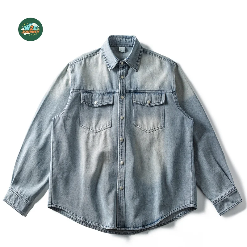 Camisa vaquera de trabajo de gran tamaño, lavada y desgastada, para hombre y mujer, ideal para viajes de otoño, campamentos y safari, camisa vintage de manga larga.