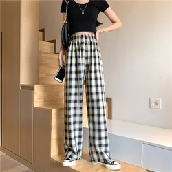 Harajuku Oversize Trousers Female Korean Style High Waist Checkered Wide Leg