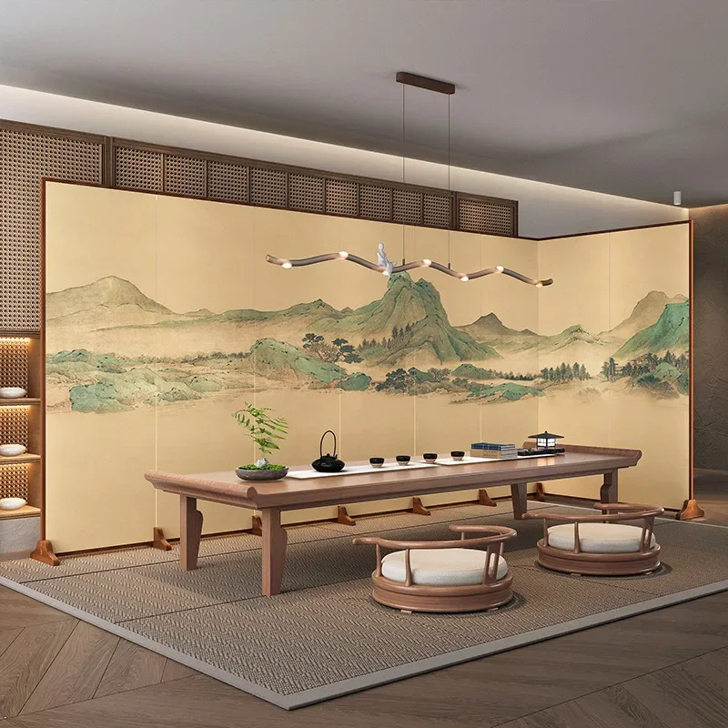 for New Chinese Style Folding Screen Partition Simple Fabric Cover Mobile Room Divider for Living Room Entrance Office Hotel