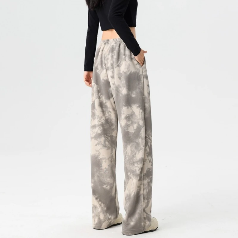 

2025 Women Casual Wide Leg Tie Dye Pants Drawstring Streetwear Elastic Waist Sweatpants Loose Y2K Joggers Hip Hop Baggy Trousers