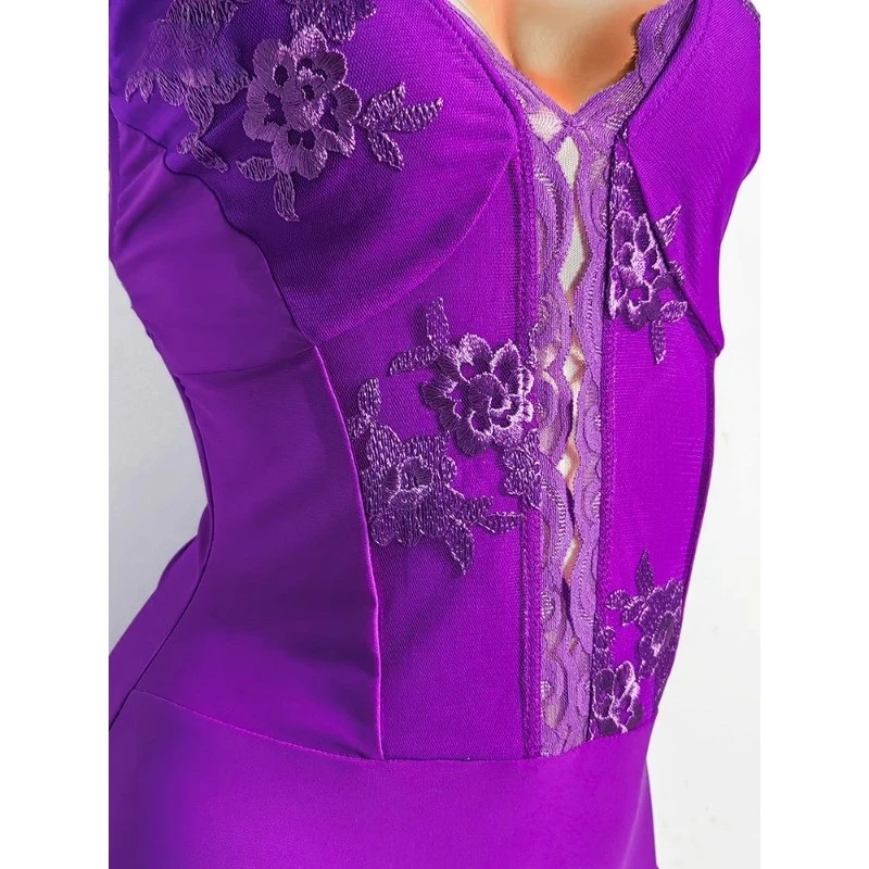 라틴 댄스 유니폼 보라색 서스펜더 피쉬본 스커트 훈련 유니폼 팀 성능 유니폼 경쟁 유니폼 ALW150