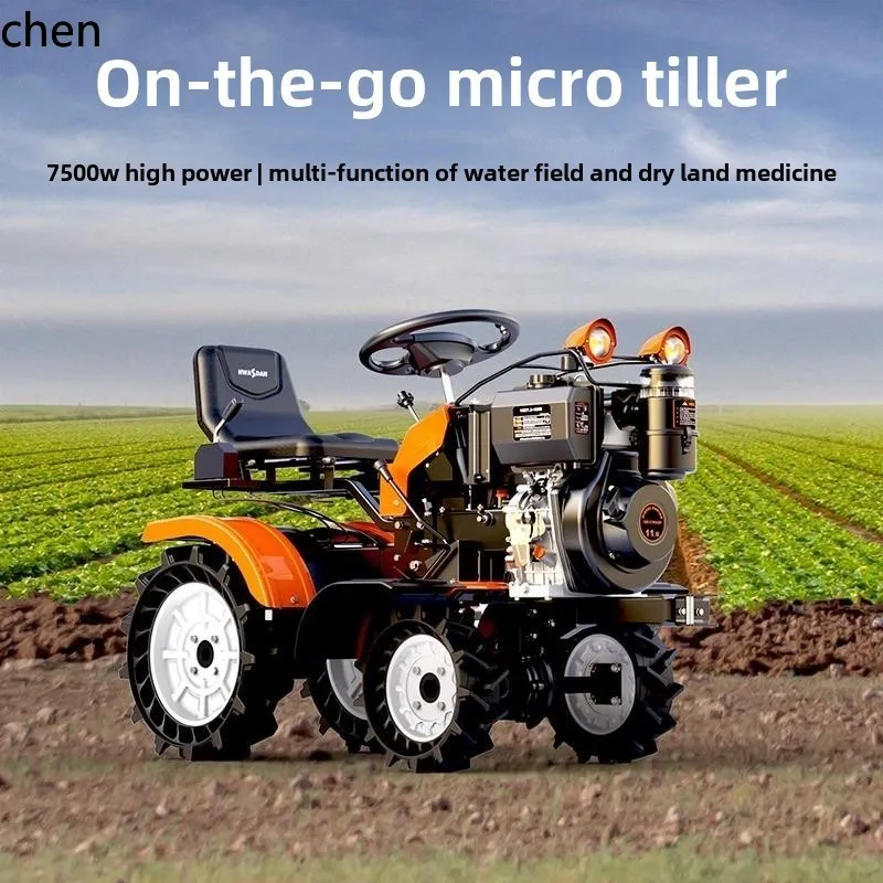 

ZML ride-on rotary tiller four-wheel multi-functional micro-tiller mountain hills paddy field cultivated land ditching