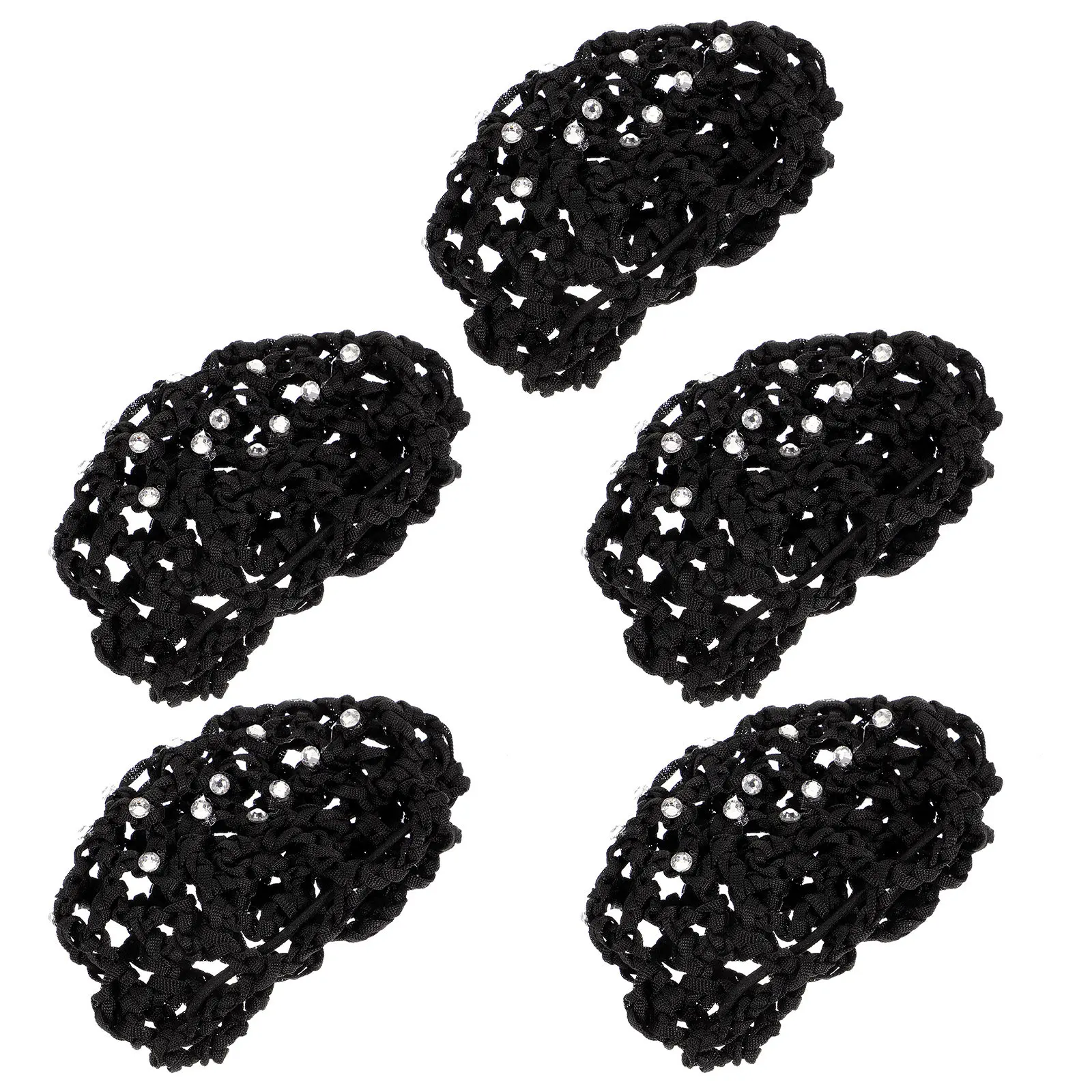 5pcs Stretchy Crystal Hair Bun Cover for Women – Rhinestone Hair Net for Ballet Nurses Flight Attendants