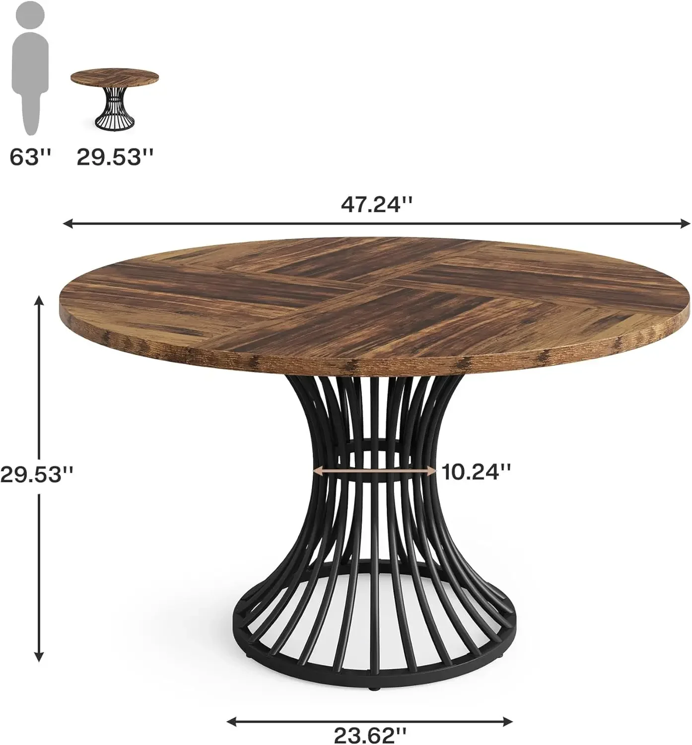 Round Dining Table for 4-6 People | 47" Large Rectangular Kitchen Table with Unique Geometric Legs