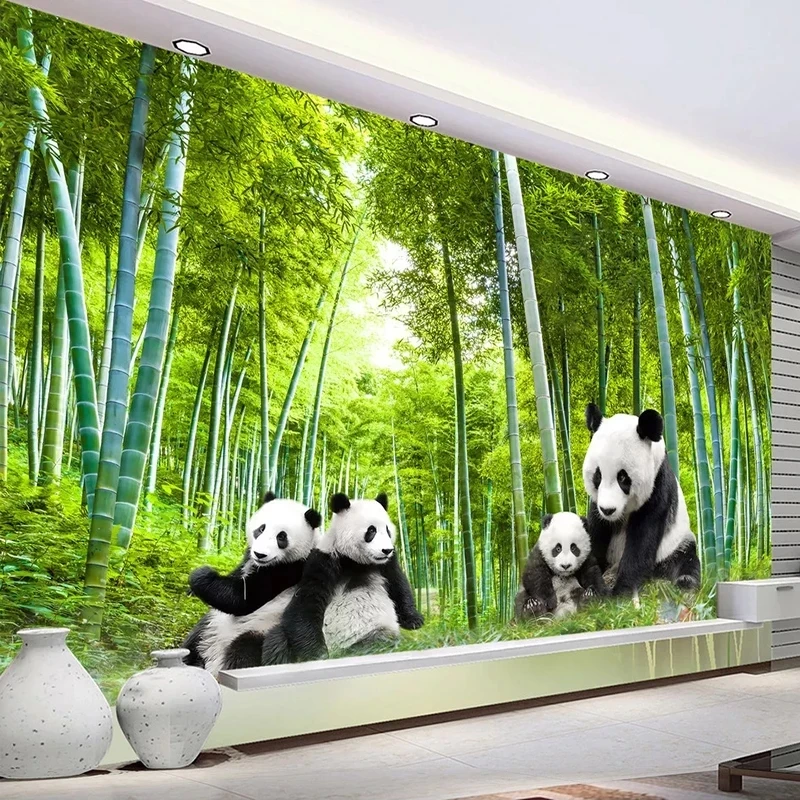 Custom 3D Photo Self Adhesive Wallpaper Green Bamboo Forest Panda Poster Mural Living room sofa TV background bedroom restaurant