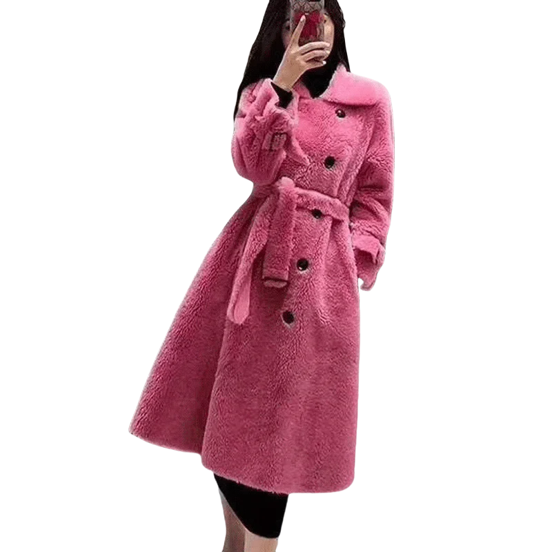 

High Quality Granular Sheep Shearing Fur Coat Women's Long Wool Jacket Composite Fur Integrated