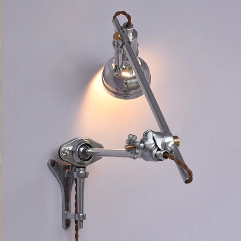 Retro industrial wind loft adjustable aluminum casting telescopic wall lamp, bedroom living room dining room long pole lamp