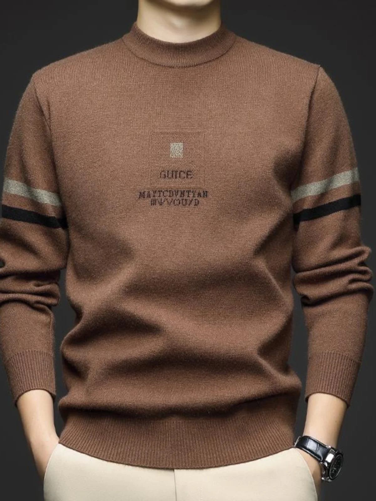 

Модный утепленный зимний шерстяной свитер мужской, свободный, с длинным рукавом, вязаный, цельный, теплый трикотаж