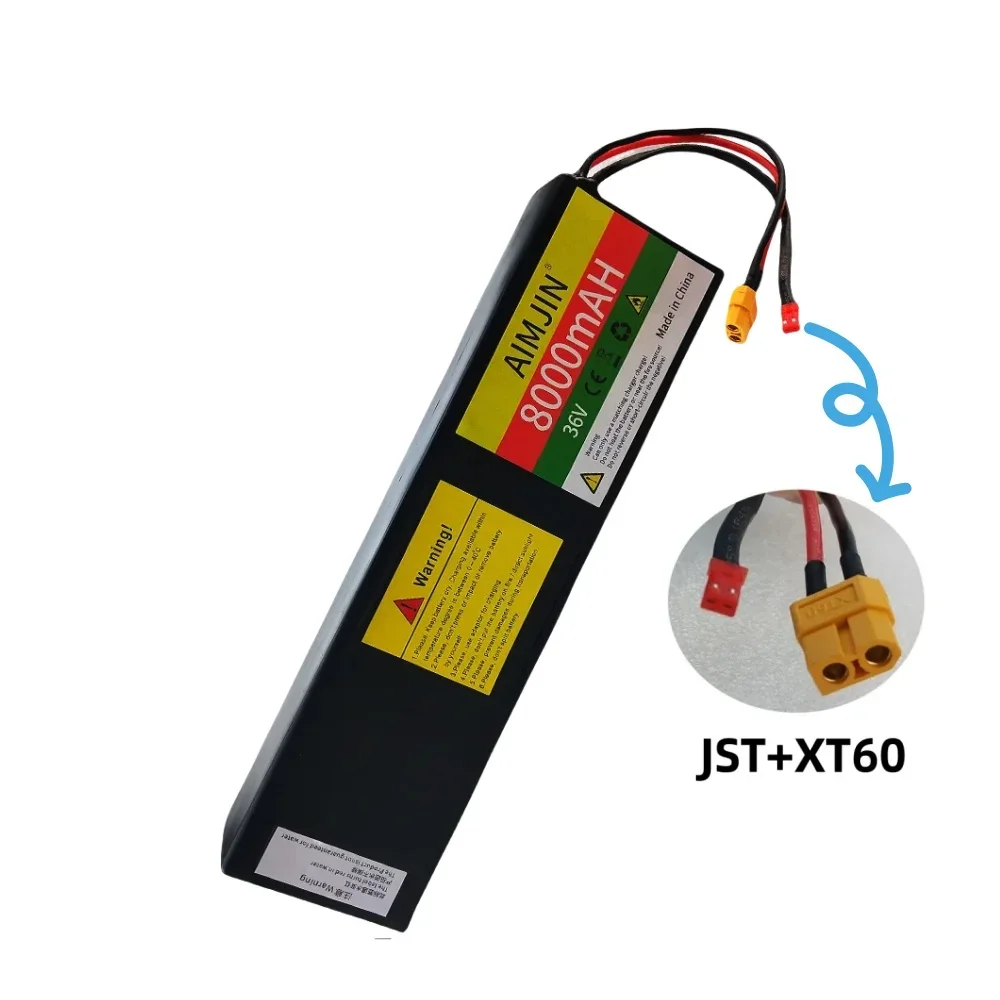 18650 10S3P 36V 8000mAh Bateria recarregável de íon de lítio Pacote JST + Conector XT60 Construído em BMS