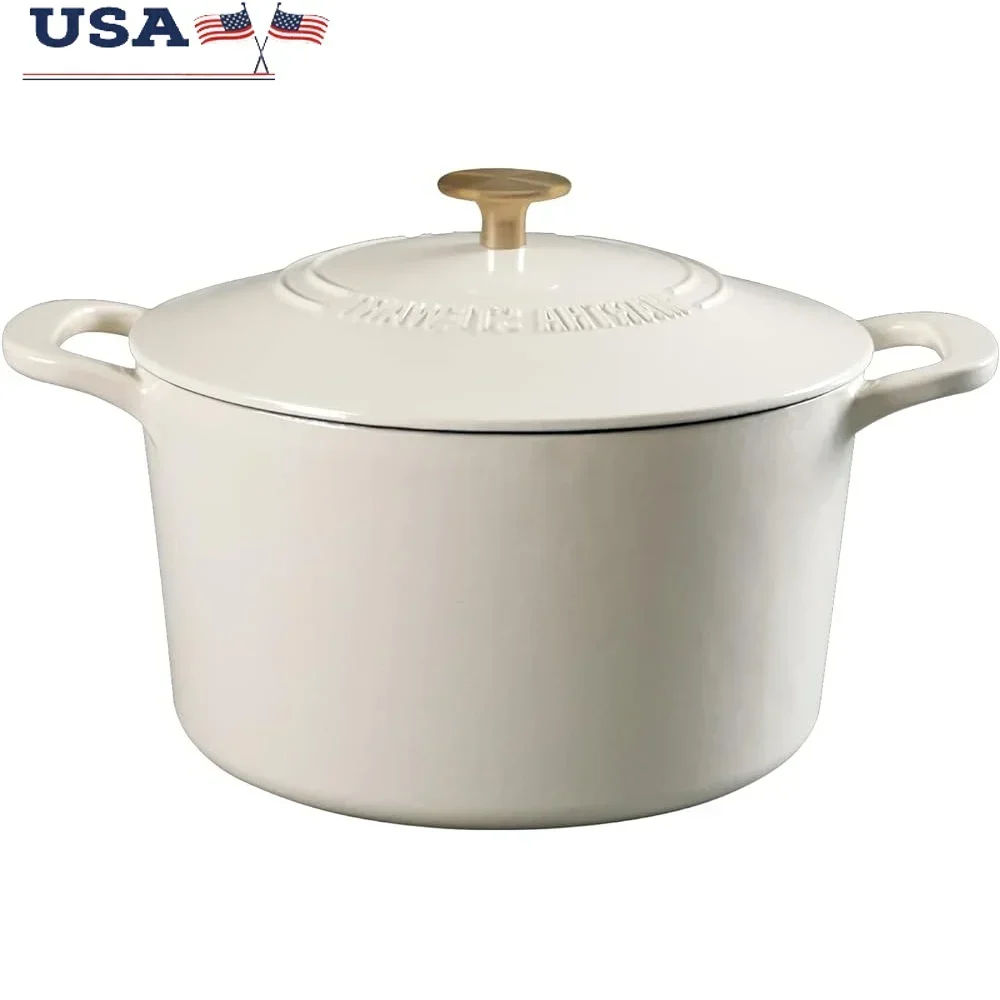 

7QT Эмалированная чугунная голландская духовка с крышкой и золотой ручкой Прочная посуда для выпечки Раковины для супов Кастрюли Легко очищаемая кухня премиум-класса