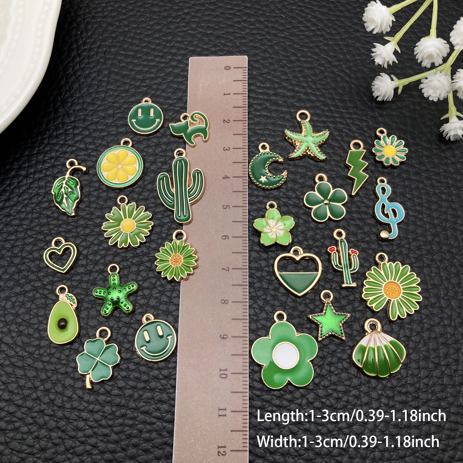 20/50/100pcs Forest Green Enamel Charm Collection! (Flowers, Clovers & Cacti) - Perfect for DIY Bracelets & Necklaces