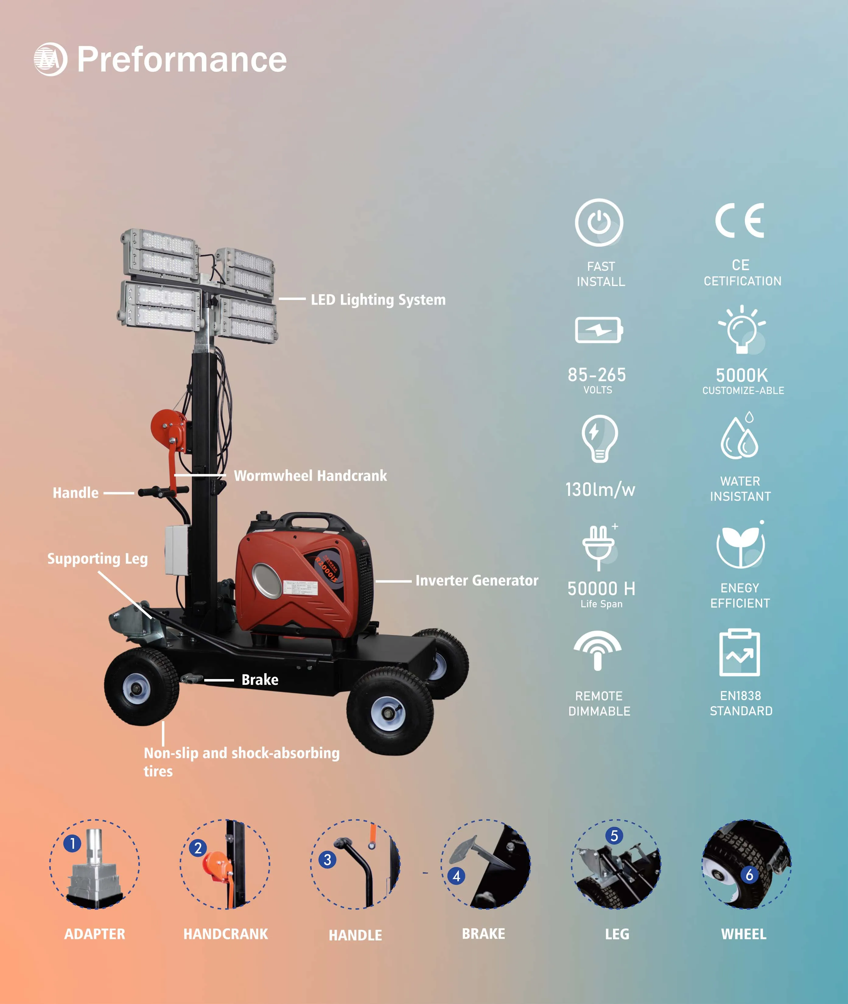 Сфокусированный заводской строительный световой башенный генератор/портативная световая башня/электрическая световая башня