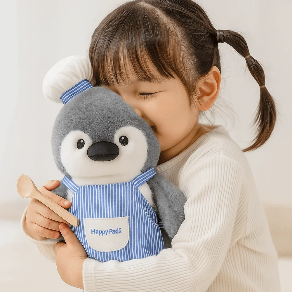 ตุ๊กตาเพนกวินขนฟู กอดปลา ของเล่นทำมือ ตุ๊กตาเพนกวินเชฟแบบอินเทอร์แอคทีฟ ตุ๊กตาเพนกวินนักวาดภาพ นุ่มสบาย