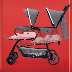 Ultra Lightweight Foldable Twin Stroller Children's Stroller Aluminum Alloy Baby Carriage High Landscape Twin Stroller