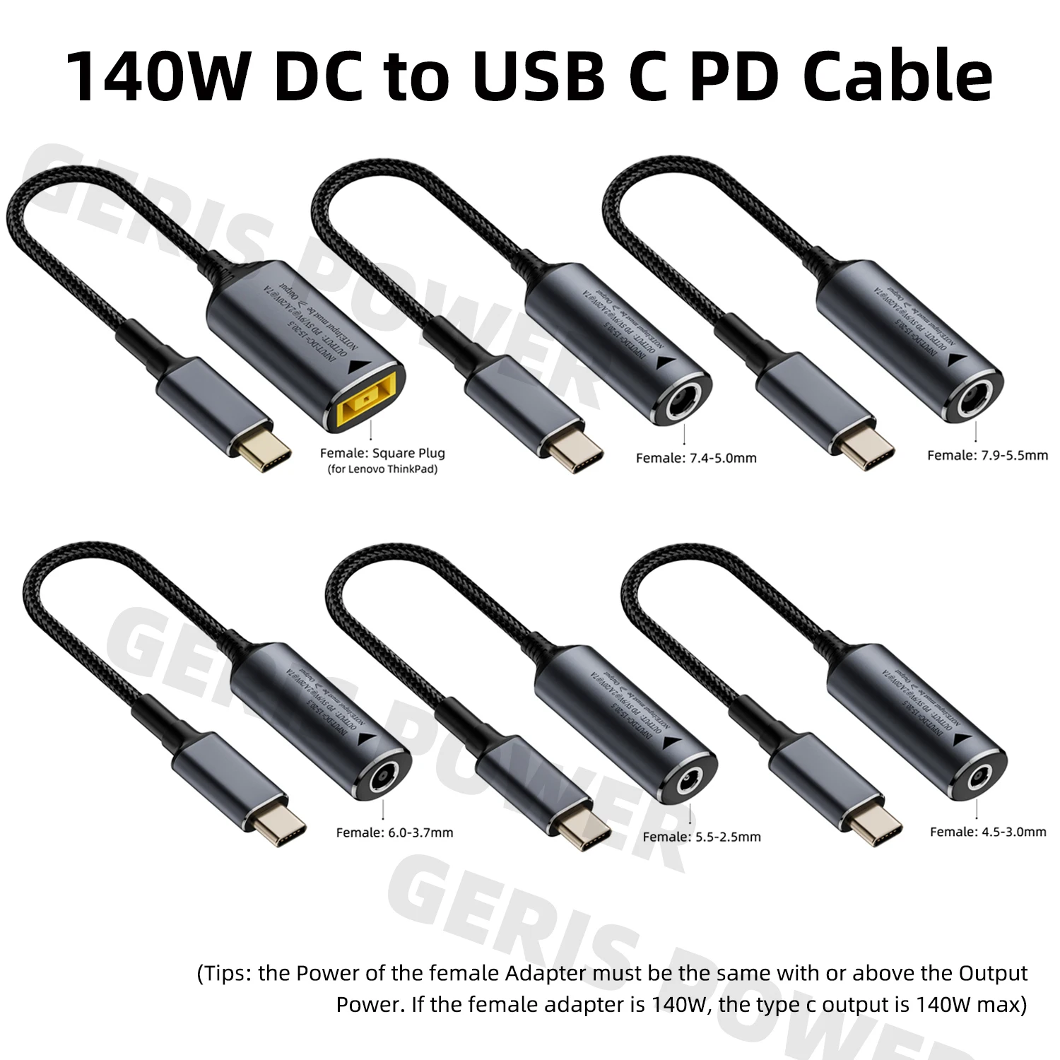 Adaptador de Cable PD USB tipo C de 140W, conector de alimentación CC Universal 4,5x3,0, 7,4x5,0, 5,5x2,5, 6,0x3,7mm a Cable convertidor de cargador tipo C