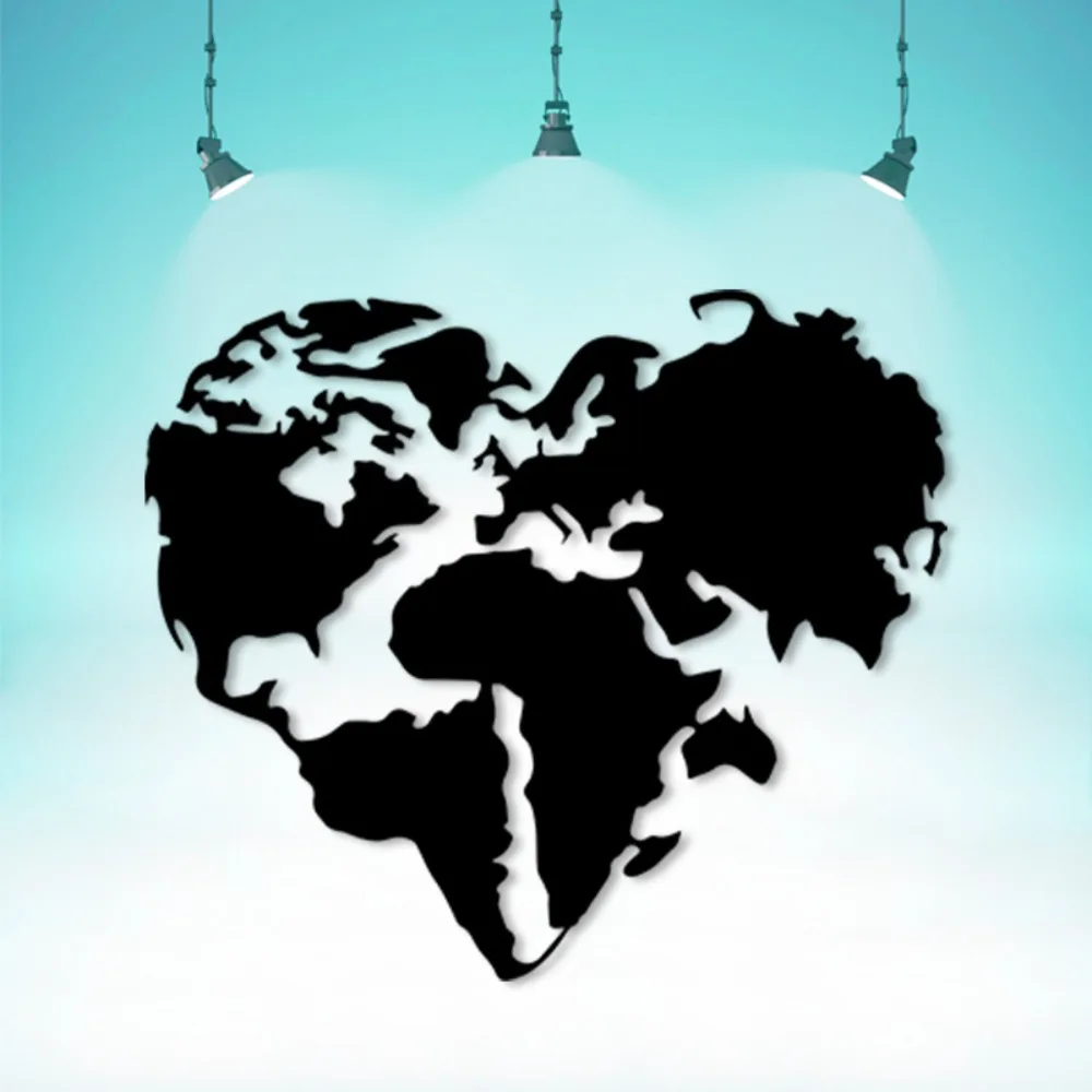 CIFBUY Heart Shaped World Map Metal Wall Art Iron Decor Rustproof Retro Modern Minimalist For Living Room Office Home Gift