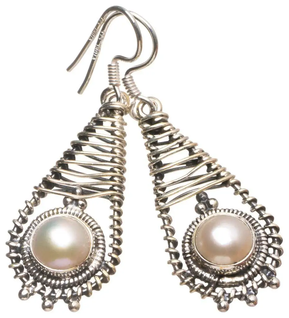 

StarGems® Natural River Pearl Handmade Vintage 925 Sterling Silver Earrings 1 3/4" T4645