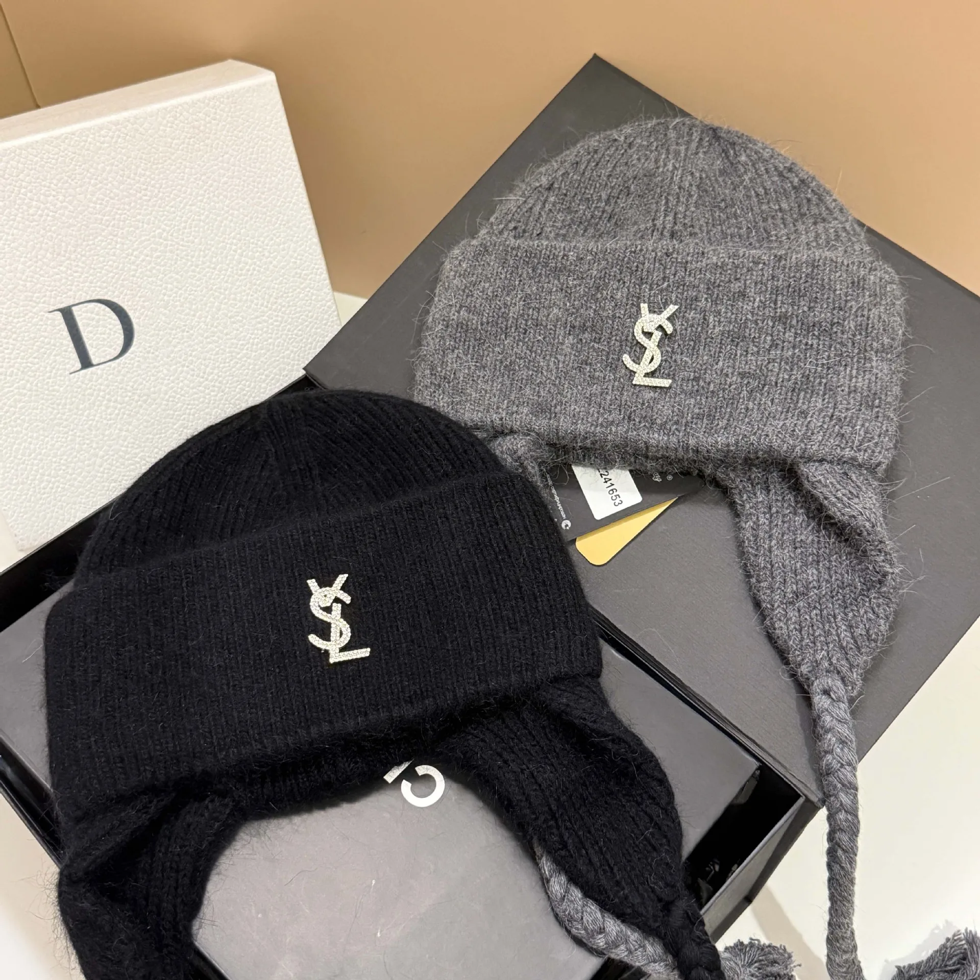 High Quality Cold Weather Thick Warm Double Fold Rabbit Fur Knit Cap Winter Designer New Cute Braid Ear Flap Beanie Hat