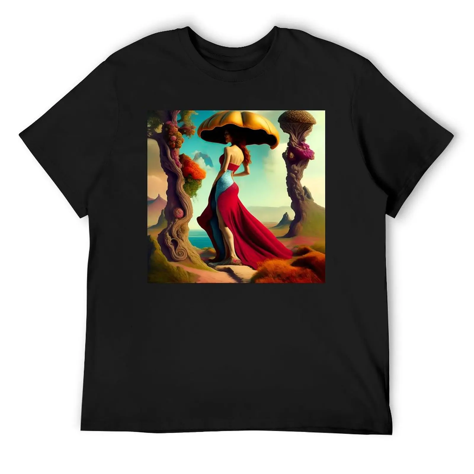 

elegant woman in a mushroom hat T-Shirt Funny t-shirt cotton graphic tees essential t shirt quick drying men t shirts