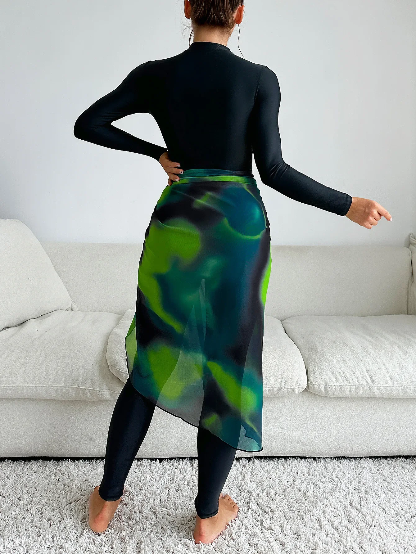 3点セット レディース ムスリム向け水着 長袖トップス グリーンガーゼ ブルキニ SPF50+ おしゃれな水着セット